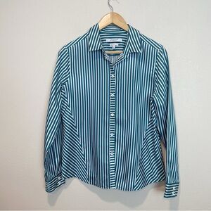 Foxcroft NYC Heritage Non Iron Striped Button Down Shirt 100% Cotton Size 14P